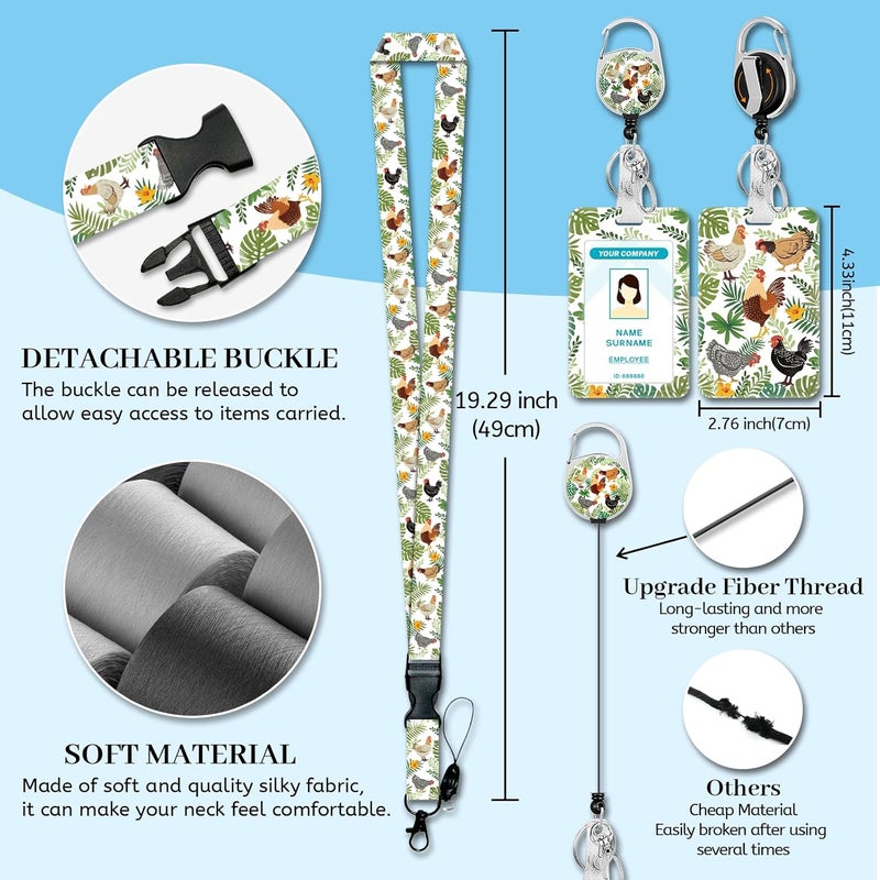 Hancynir Funny Chicken Lanyards for Id Badges, Cute Badge Holder with Retractable Reel Clip, Work Name Tag Keychain Lanyard with ID Holder for Women Teacher Nurse Office - Image 5